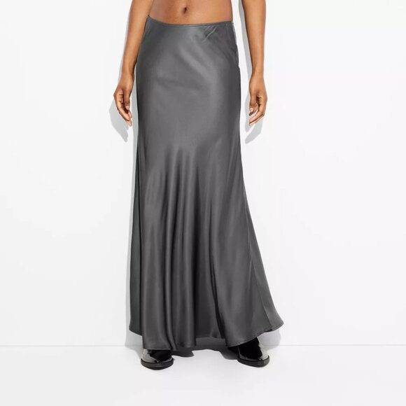 NWT & NWOT Wild Fable Satin Trumpet Maxi Skirt Gray - Picture 2 of 7